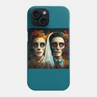 Day of the Dead wedding couple in bright colors. Phone Case