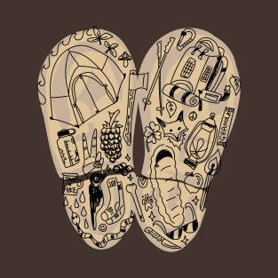 Brown Hiking Boot Footprint "Backpacking Doodles" T-Shirt