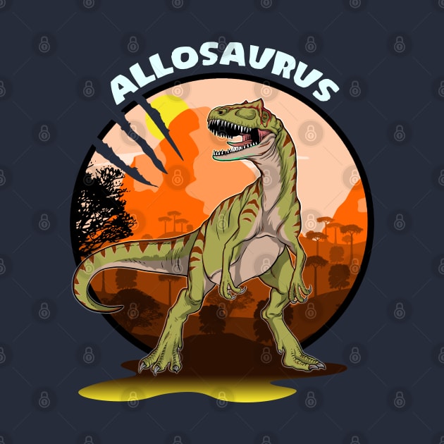 Allosaurus Dinosaur Design With Background by Terra Fossil Merch