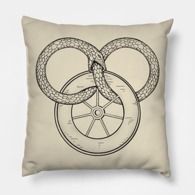 The Snake and the Wheel Pillow by LateralArt