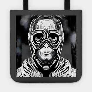 man wearing a helmet and goggles Tote