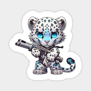 Armored Cute Snow Leopard Holding a Riffle Magnet