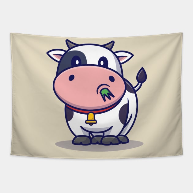 Cute Cow Eating Grass Tapestry by Catalyst Labs