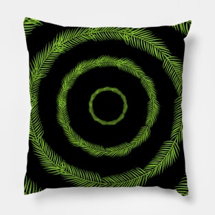 Green fern-leaf circle Pillow
