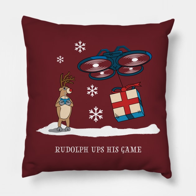 Rudolph Reindeer Christmas Drone Delivery Pillow by atomguy