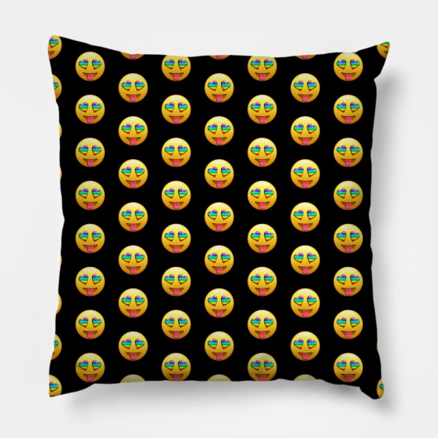 Smiling Face with Rainbow Heart-Eyes Tongue Out Gay Emoji Pattern Pillow by williamcuccio