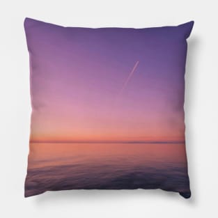 Blue, purple and pink sunset with the plane Pillow