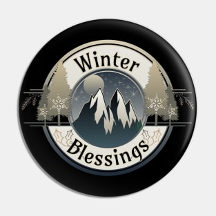 Winter Blessings Mountains and Star Light Badge Pin