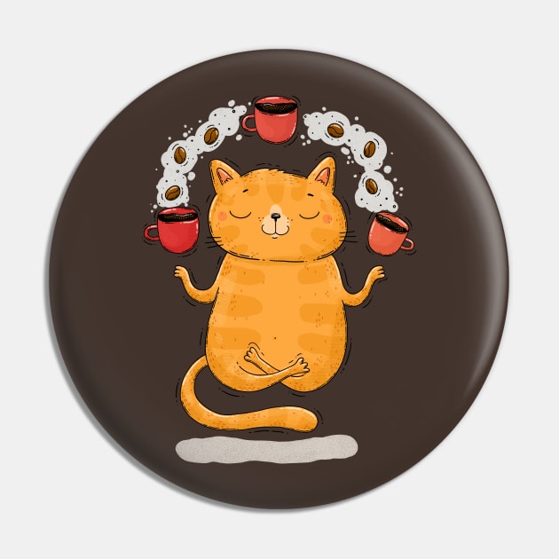 Meditative Coffee Cat Pin by Tania Tania