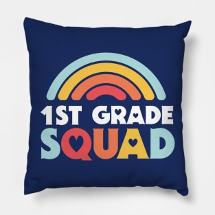 Cute School Teacher 1st Grade Squad with Retro Rainbow and Hearts Pillow