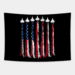 Fighter Jet Airplane American Flag Heart 4Th Of July Tapestry