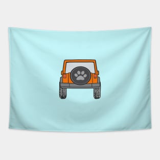 Orange Jeep with Paw Print Cover Tapestry