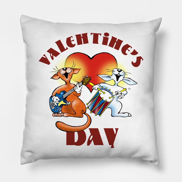 Funny Colorful Valentine's Day Musical Singing Cat Band Pillow by ROSHARTWORK