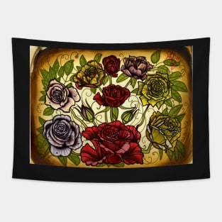 roses, rose tattoo flash sheet Tapestry