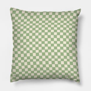 Green and Cream Distorted Warped Checkerboard Pattern III Pillow