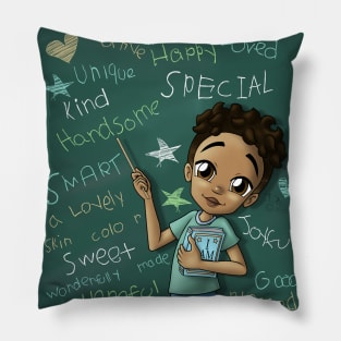 African American Boy Light Brown and Positive Words Pillow