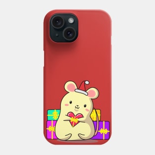 Christmas mouse in red hat with gifts Phone Case