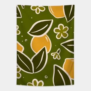Yellow lemons citrus fresh summer boho green Tapestry