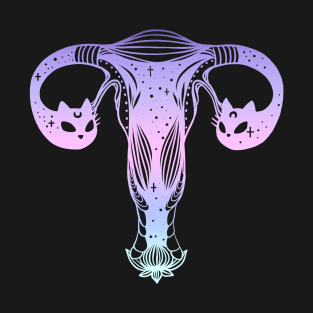 Feminist Cat Head Cosmic Uterus Ovaries T-Shirt