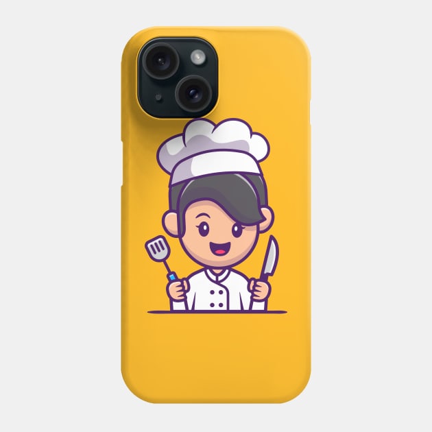 Chef Girl With Knife And Spatula Cartoon Phone Case by Catalyst Labs
