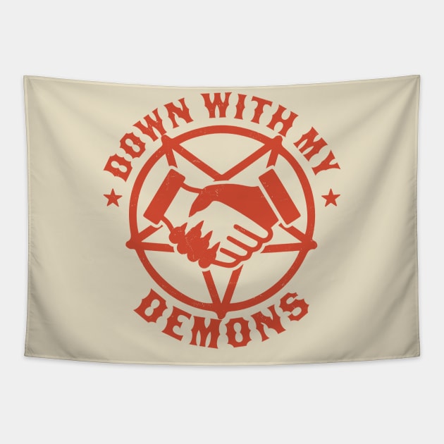 Down With My Demons Deal Handshake Gothic Goth Retro Vintage Tapestry by OrangeMonkeyArt