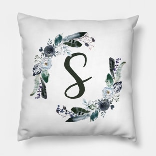 Floral Monogram S Dark Bohemian Flora Pillow