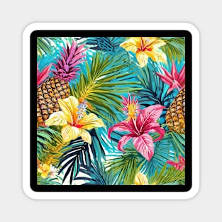 Tropical Oasis - Exotic Palm Leaves and Pineapple Pattern Magnet