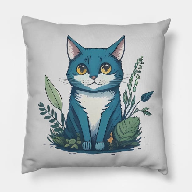 A cat lurking in the grass Pillow by Lolebomb
