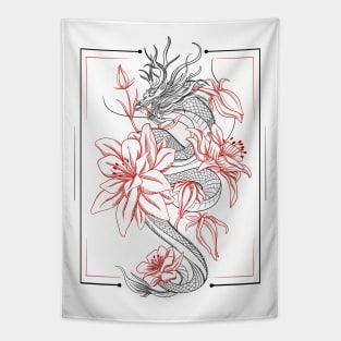 Floral Chinese mighty dragon Tapestry