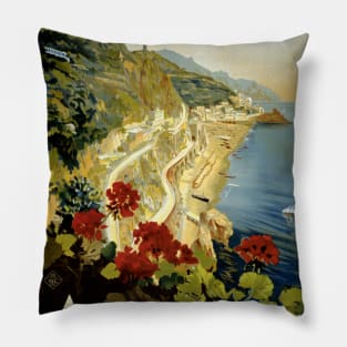 Vintage Travel Poster Italy Amalfi Pillow