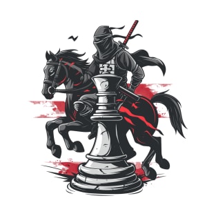 Vintage Chess Ninja On Knight Ninja Board Game Strategy Gaming Chess Fan Theme T-Shirt