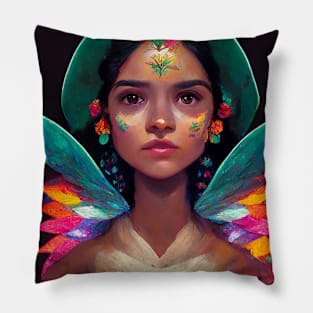 Beautiful ethnic mexican fairy painting / latina Pillow