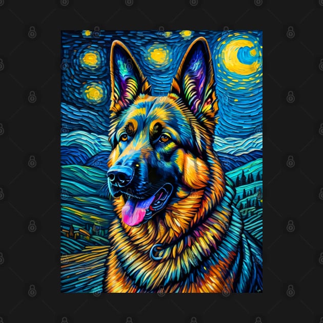 German Shepherd in starry night by FUN GOGH