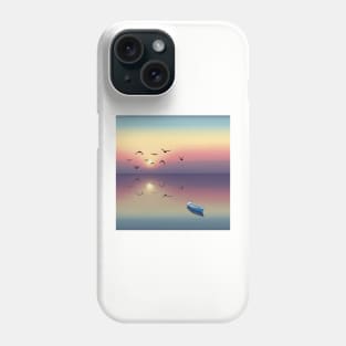 Pastel Sunrise, Flock of Birds Reflection Landscape Digital Illustration Phone Case