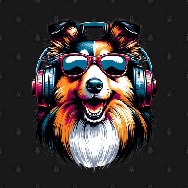 Smiling Shetland Sheepdog DJ Delights in Japanese Art by ArtRUs