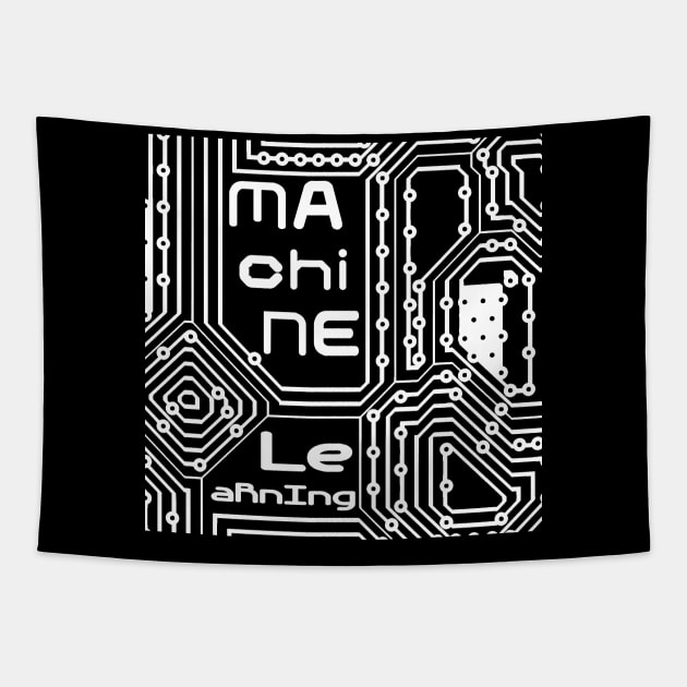 Machine Learning Computer Micro Chip White Tapestry by aRtVerse