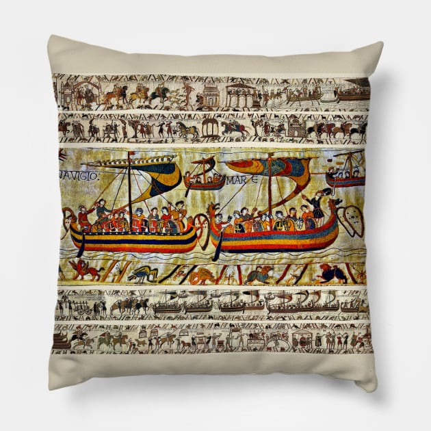 THE BAYEUX TAPESTRY, VIKING SHIPS Pillow by BulganLumini