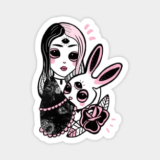 Dark alice and white rabbit Magnet