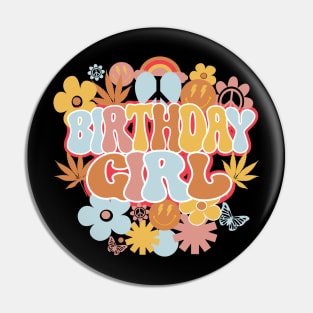 Birthday Girl Retro Groovy Shirt, Hippie Daisy Flower Birthday Girl Pin