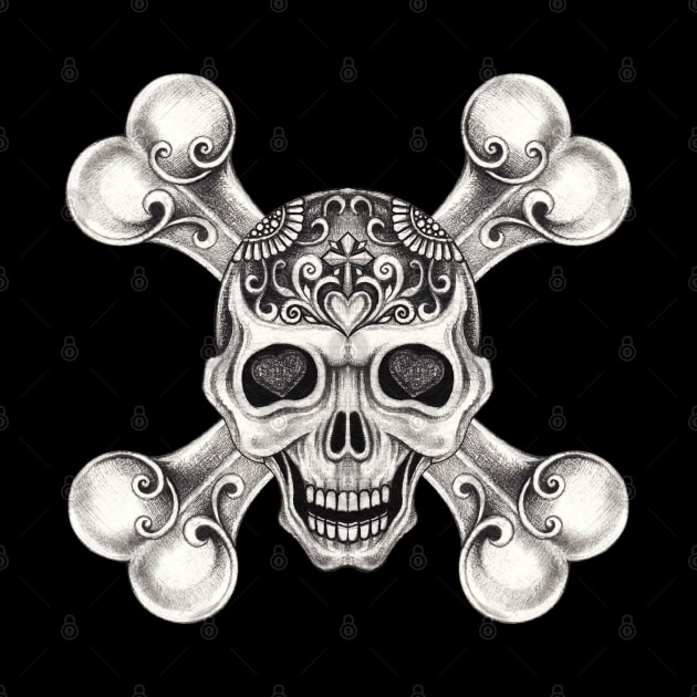 Skull and crossbone in love day of the dead design. by Jiewsurreal