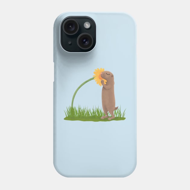 Cute prairie dog sniffing flower cartoon illustration Phone Case by FrogFactory