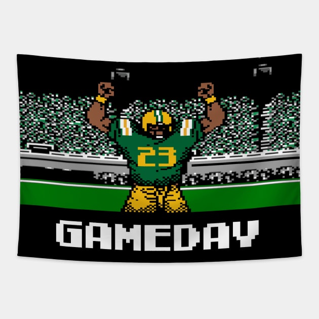 Green and Gold Football Gameday Retro 8 Bit Linebacker Tapestry by SLAG_Creative