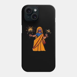 Graceful Celebration: Indian Woman in Traditional Attire with Fireworks Phone Case