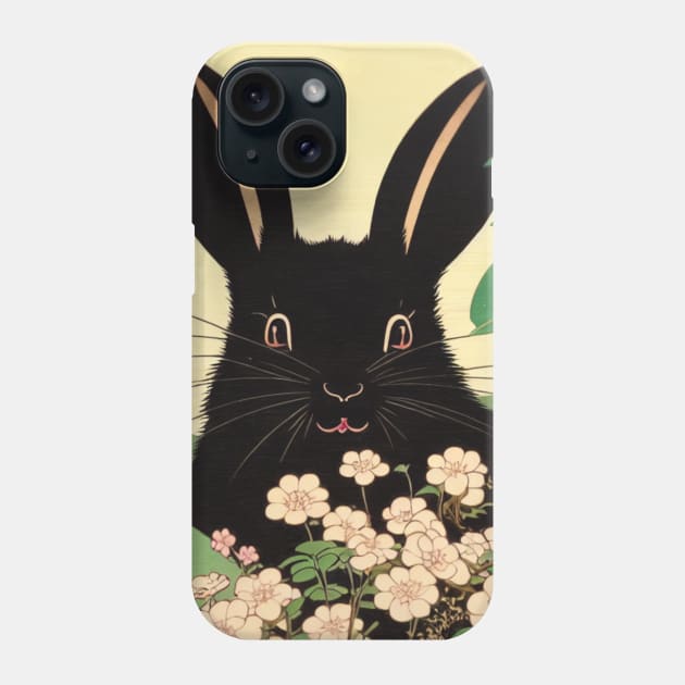 Black New Zealand Rabbit with Beautiful Ears in Garden Phone Case by wigobun