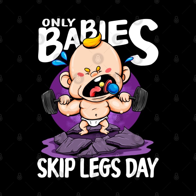 Only Babies Skip Legs Day Funny Gym Style Workout Pun Tee by Proficient Tees