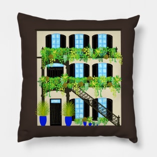 Black and cream house with plants Pillow