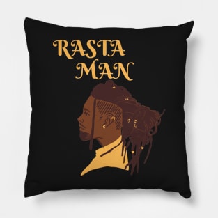 Rastafari man with gold details on the dreadlocks and mustard text just like his shirt Pillow