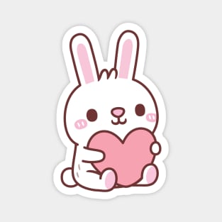 Cute White Bunny Rabbit Hugging Heart Doodle Magnet