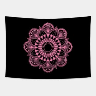 Flower Mandala (light pink on black) Tapestry