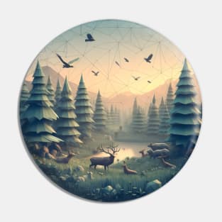 Low Poly Forest at Sunset Pin